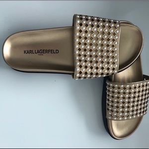 NWOB Karl Lagerfield bejeweled slides